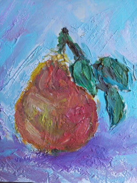 Original Oil Painting pear gesso fruit texture Floral Still Life Signed Art