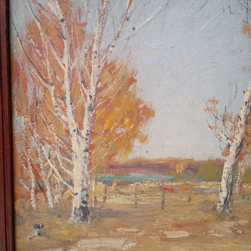 Antique Landscape Oil Painting well done 12 X20" unsigned Farm 1930's Barn gallery