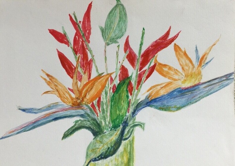 Brightly Colored Watercolor Bird Of Paradise Painting 9×12″ 134