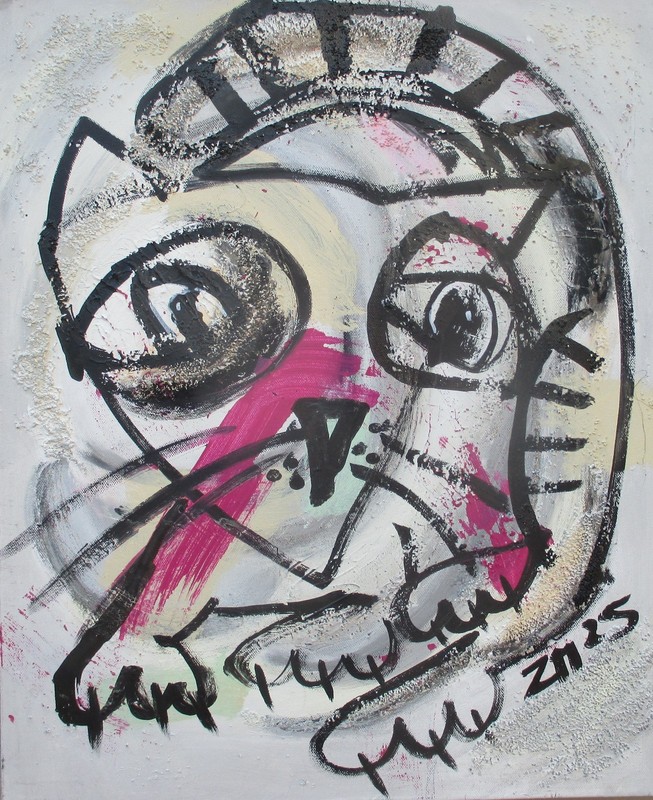 Textured Pink Cats 60x50cm – Original Acrylic Painting Expressive