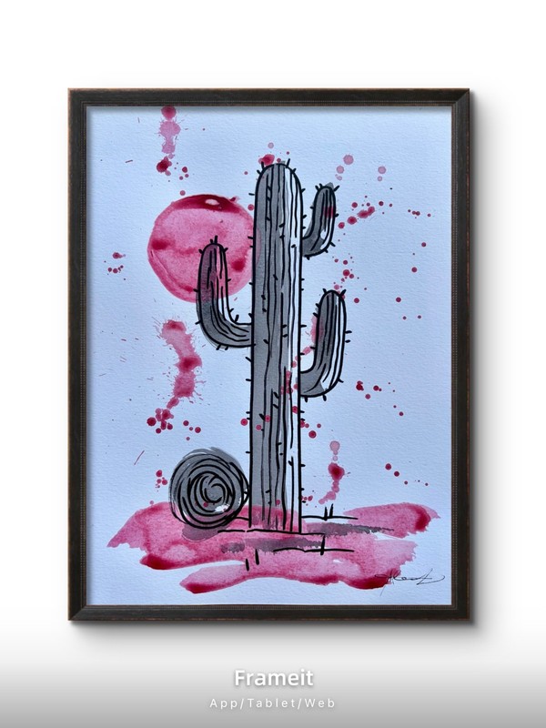 Original Pink Cactus Painting By Alannah Dyer- Acrylic 9×12 in. Trendy Desert