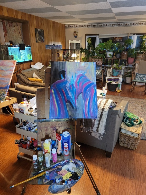 Stallions in Love Expressive Acrylic Painting 16x20 Romantic Modern Art gallery