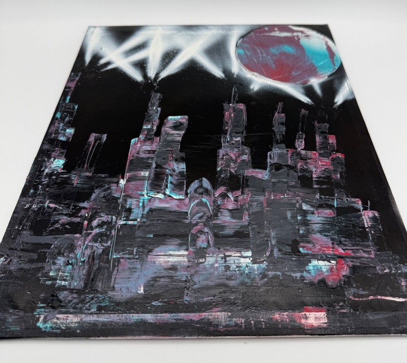Crimson Nocturne Revelation – Abstract Cosmic City Skyline Original Painting gallery