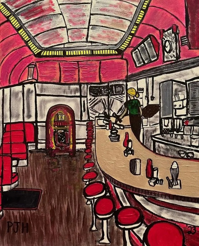 PJH STUDIOS – «Pablo’s Diner» Modern Acrylic On Canvas – Art – 2023 – 50’s Diner