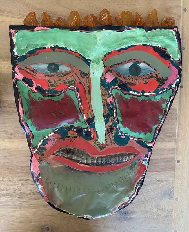Abstract Face Mask w/ Handle – Original Painting Wall Decor 19.5” Textured Art