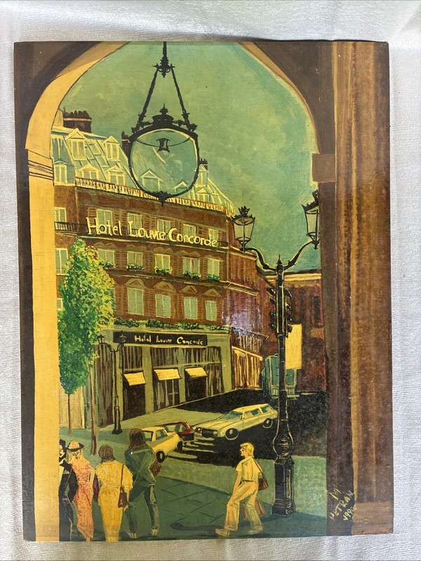 Michael Petran Original Painting Paris Hotel Louvre Concorde 1990 Oil Wood Art