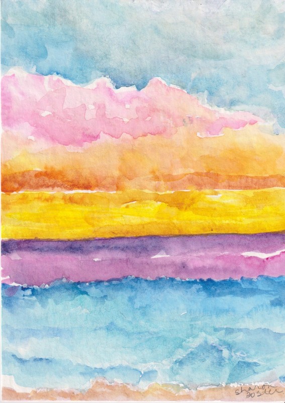 7x5 Original SunsetBeach Seascape Watercolor Painting - Coastal Art Vertical gallery