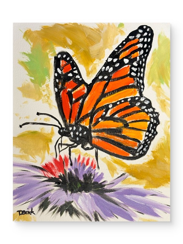 Original Monarch Butterfly Purple Flower Painting 9x12 140 lb Paper Acrylic Art gallery