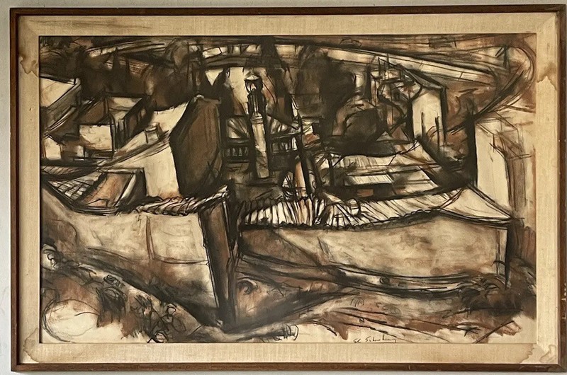 SHELDON C SCHONEBERG MODERN ABSTRACT PAINTING VINTAGE CUBISM EXPRESSIONIST 1960s