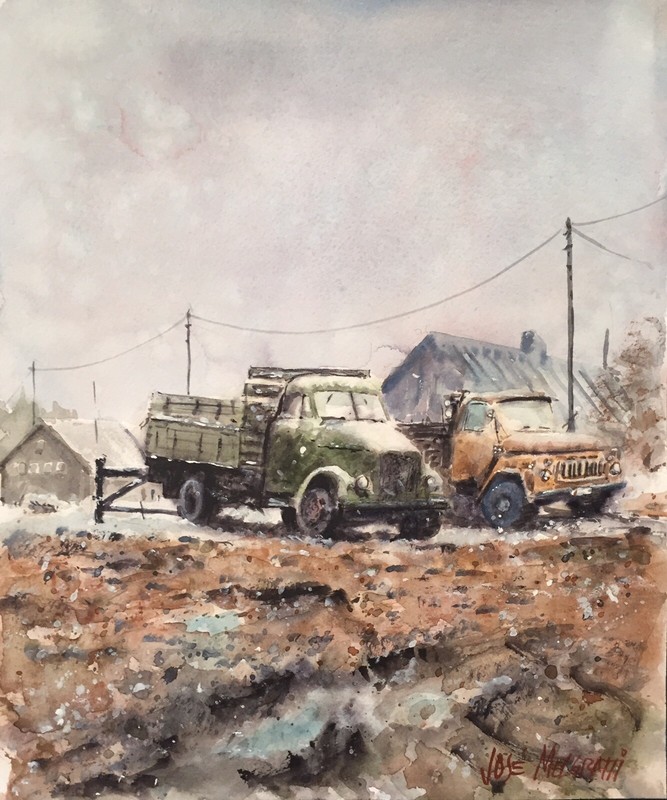 Original Painting in Watercolor «Old Truck» 10″ x 12″ NOT A PRINT
