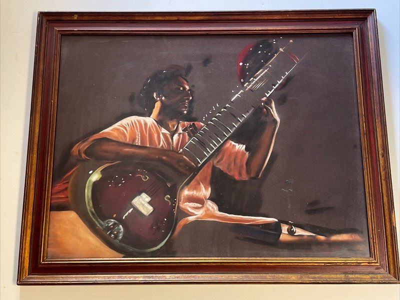 Ravi Shankar Portrait Painting Indian Musician Famous Signed 1970’s Original Art
