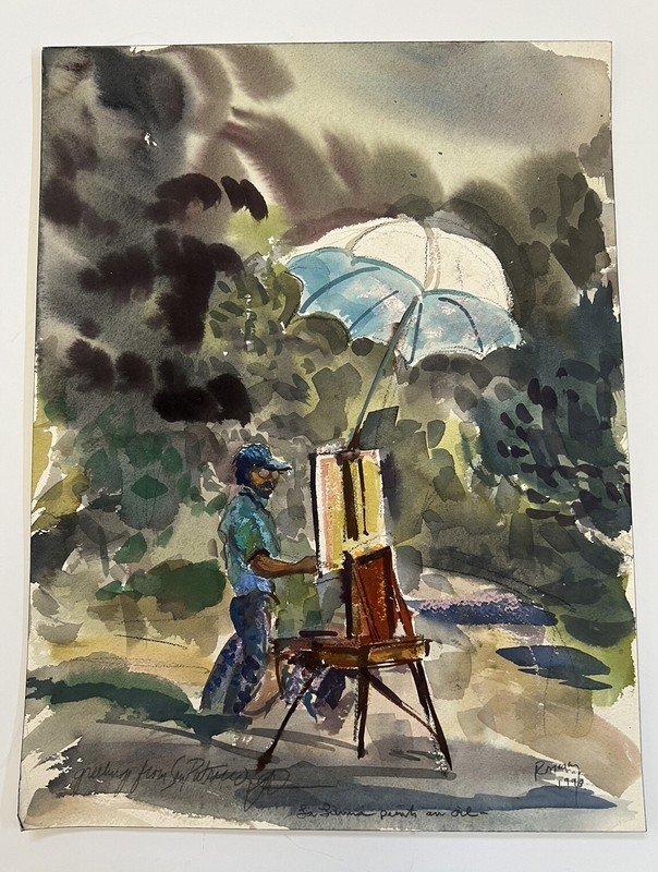 Watercolor Painting “Frank La Luna Painting at San Patricio NM” by Bill Rakocy
