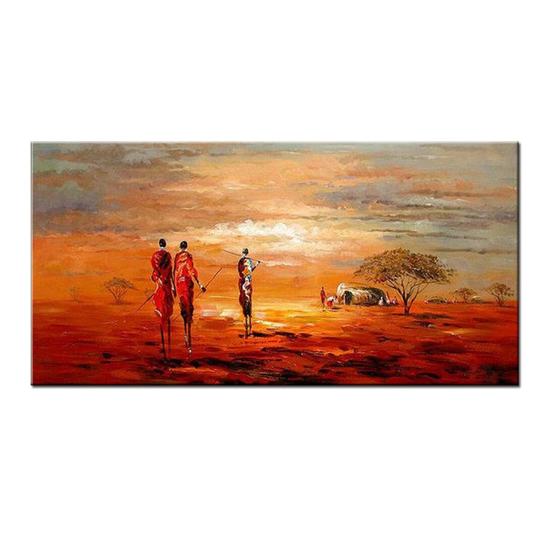 Modern Hand Painted African Scenery Abstract Oil Painting Canvas Wall Art Decor