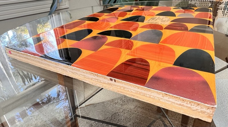 Rex Ray Original Mixed Media Resin Collage Signed 12/02 Orange Abstract #00457 gallery