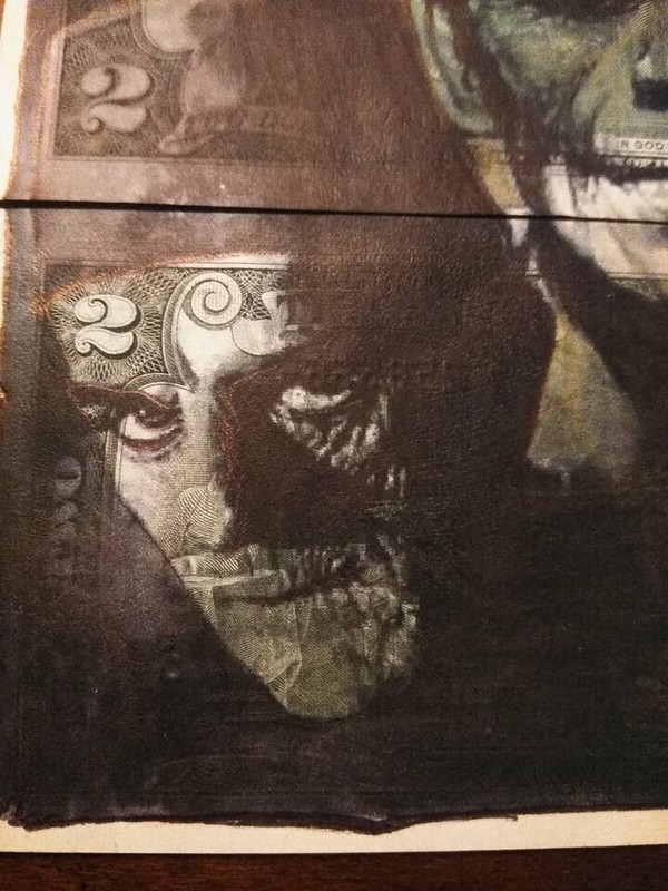 ART ORIGINAL $2 Hobo bills classic monsters drawn by hand J&M Tarantula gallery