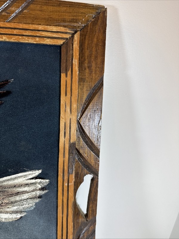 Vintage Black Velvet Painting Native American & Bald Eagle In Wood Frame gallery