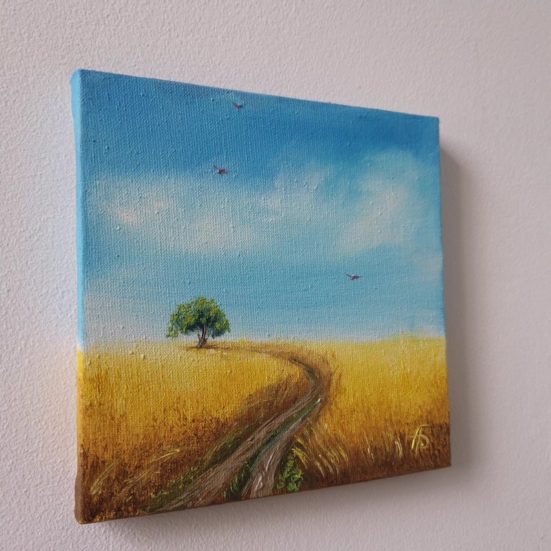 Golden Wheat Field Lone Tree Original Oil Painting Country Landscape Wall Decor gallery