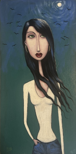 Terry Herb Original Outsider Art "Night of the Ravens" 12x24 Acrylic 2002 gallery