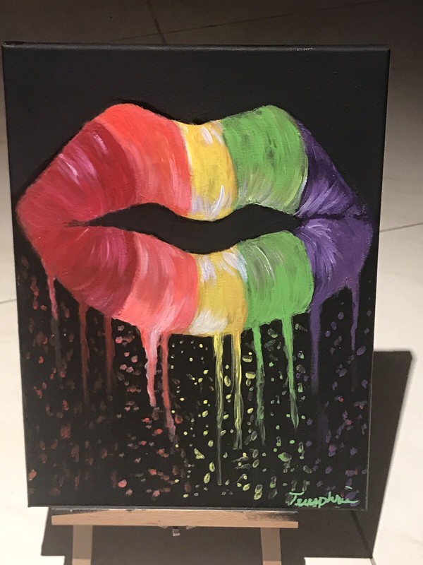 Rainbow Dripping Lips Acrylic Canvas Paintjng