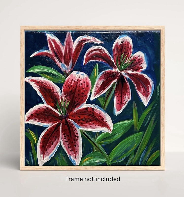 Lily Floral Hand Painted Impressionist Flower Garden Art Acrylic 8x8” Canvas gallery