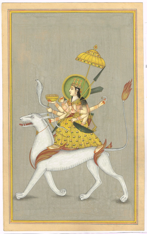 Indian Miniature Painting Of Hindu Goddess Durga On Paper 8×13 Inches