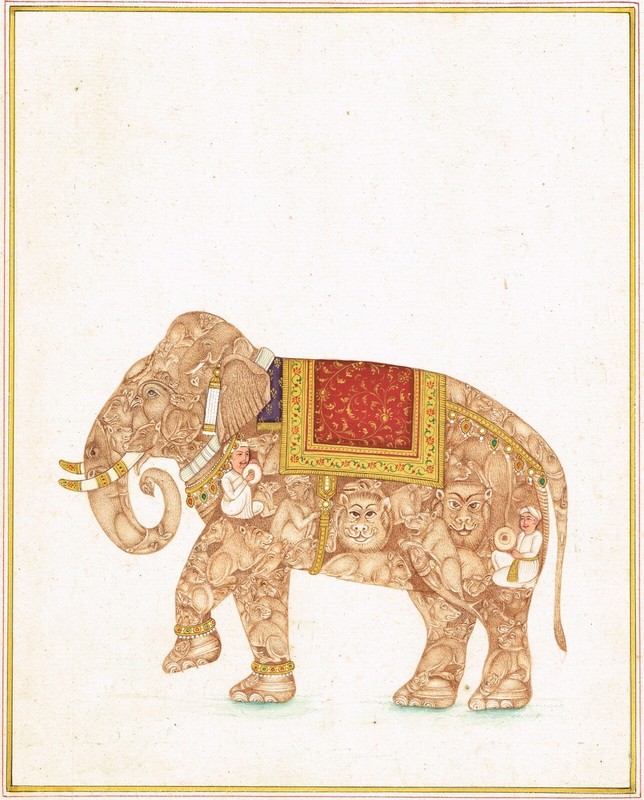 Indian Painting Of Composite Elephant Of Animals - Vintage Animal Art 9"x11" gallery