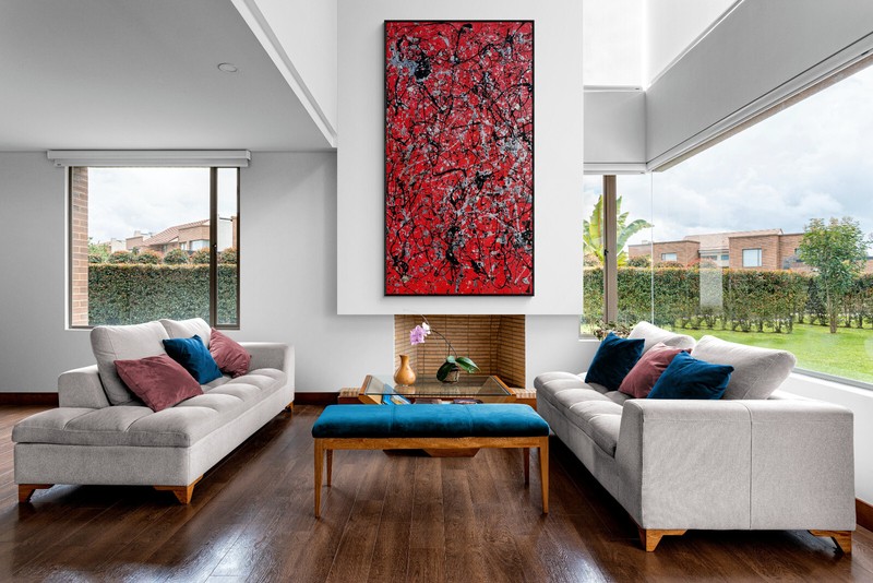 XXL Red Black Abstract Painting Extra Large Drip Canvas 78x39 Wall Art gallery