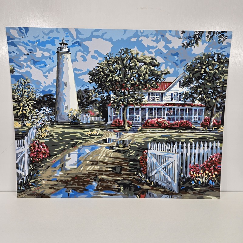 Ocracoke Lighthouse Finished Acrylic Painting Paint By Number 20×16 Landmark