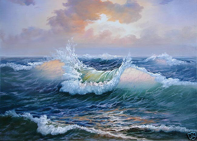 High-quality Oil painting charming seascape very nice sunset with ocean waves