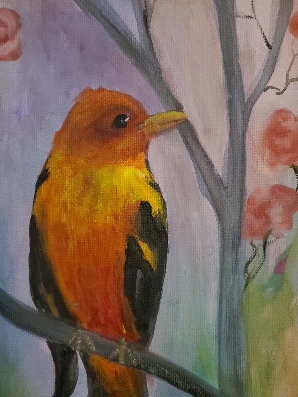 Song Bird Spring Painting art Original Painting Laura Fiorillo 9x12 gallery