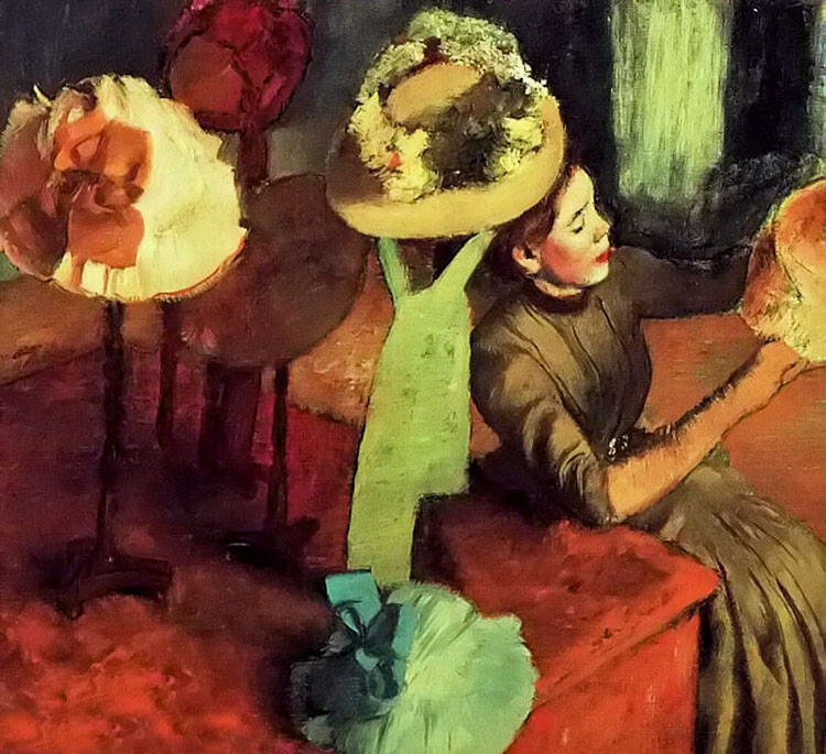 Ｏｉｌ　ｐａｉｎｔｉｎｇ Edgar Degas – the millinery shop young woman lady hand painted art