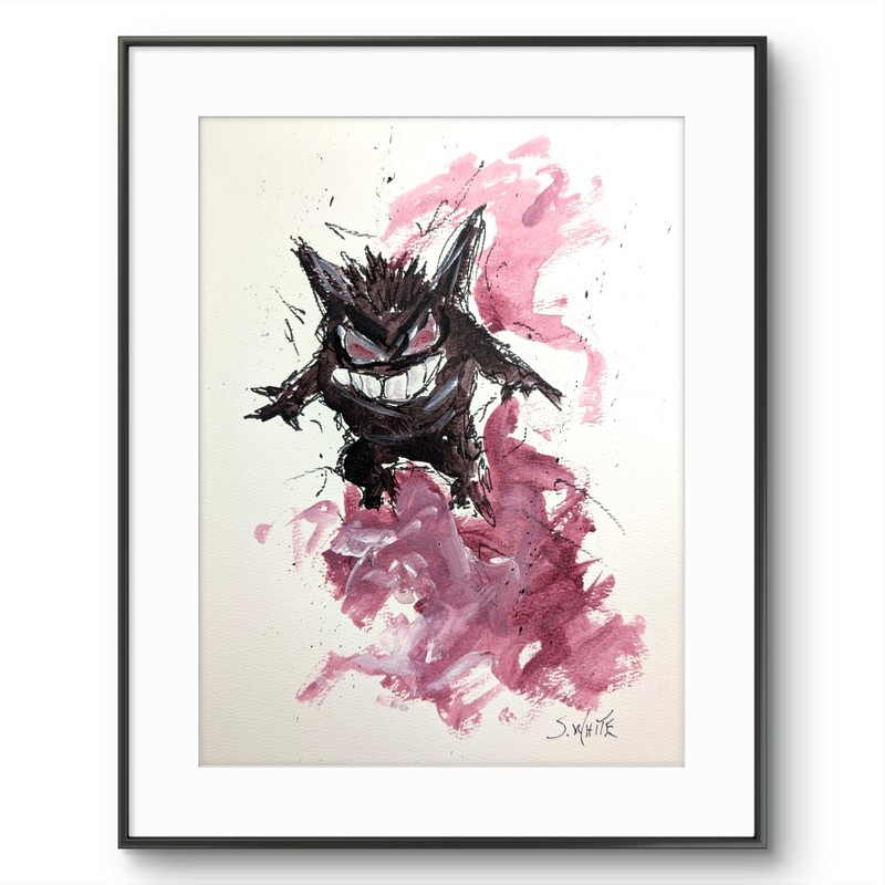 Pokemon Gengar Original Painting 9×12 Expressionism Cartoon Video Gaming SWhite