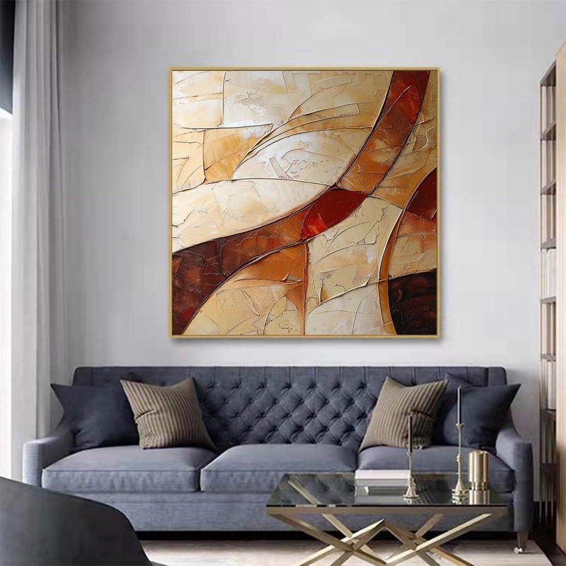 Large Abstract Hand Painted Oil Painting on Canvas Modern Orange Wall Art