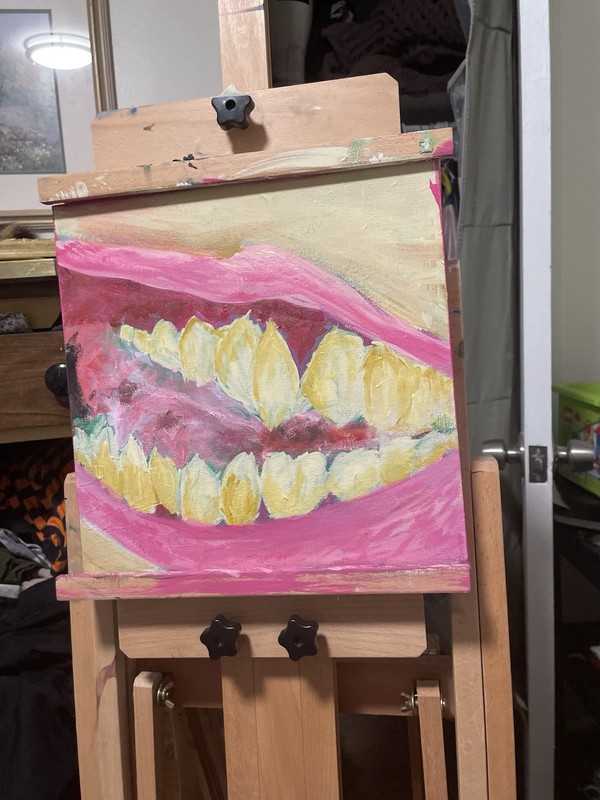 Contemporary Teeth & Mouth Canvas Painting, Unframed Single Piece Art