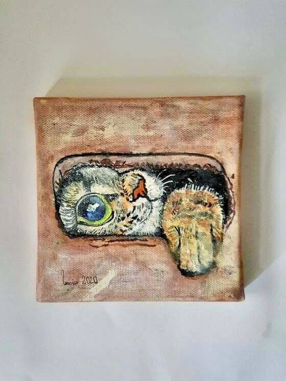 Original Acrylic Painting on Canvas Signed – Cat Box