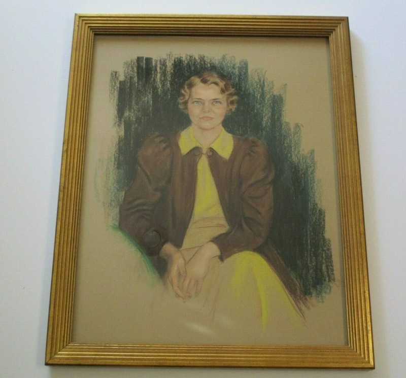 ANTIQUE VINTAGE 1930’S DRAWING PRETTY FEMALE WOMAN MODEL ART DECO SIGNED WALTER