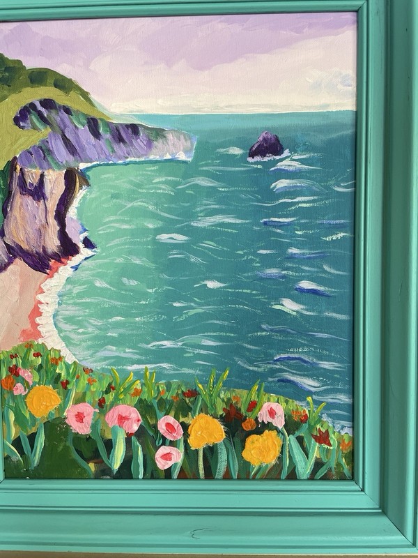 Tropical Beach Ocean Painting/Framed/14 X 17 gallery