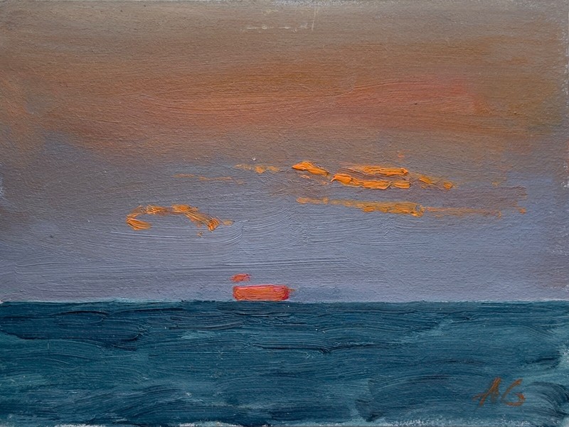 LANDSCAPE ORIGINAL PAINTING Impressionism Art Oil sunrise etude 6*8 inch