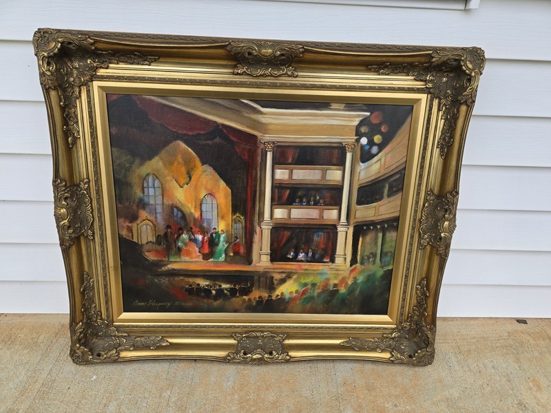 Rare Original Oscar Velasquez Framed Painting Abbeville SC Opera House