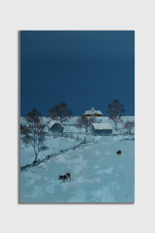 Oil painting Winter Ukrainian painter canvas Decor Unframed original landscape