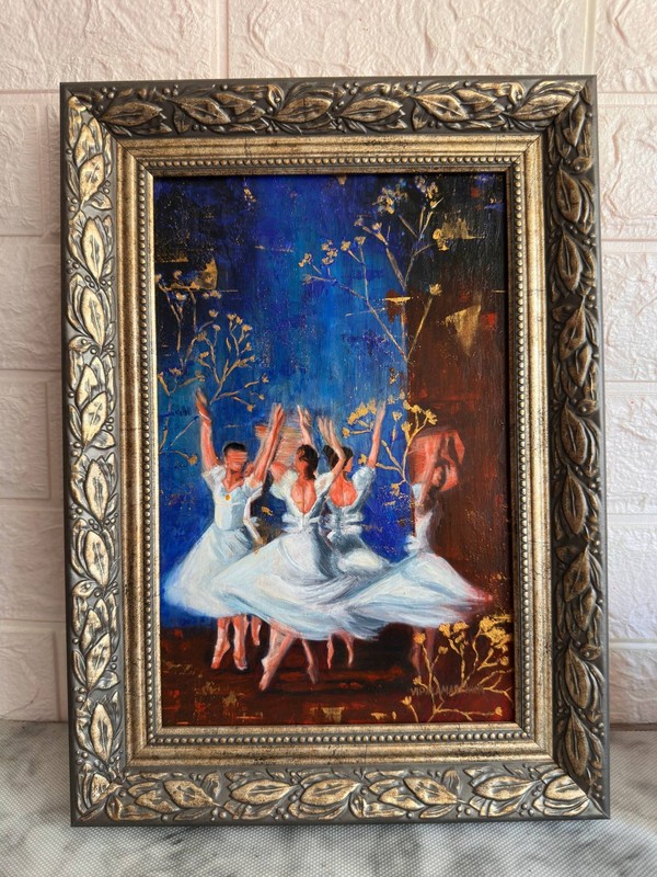 art 818 Ballerinas – Original Acrylic Painting on Cardboard, Figurative