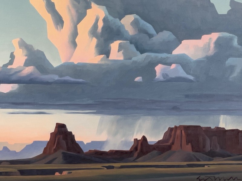 Ed Mell Style Oil Painting Hand Painted Canvas Desert Landscape Art