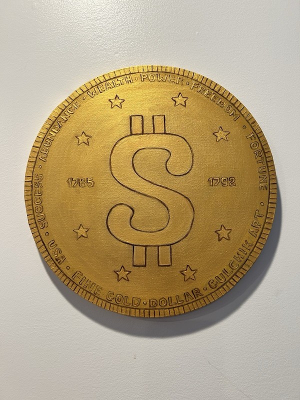 Rare Coin Collection Gold Dollar Original Painting 12 inches