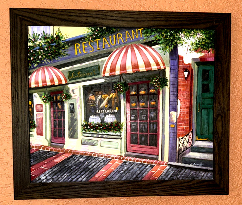 C. Benolt European Style Street Scene Texture Painting Custom Dark Wood Frame