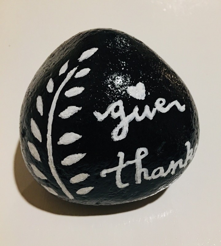 Hand Painted Original Rock Stone Art Paper Weight Give Thanks Olive Branch White gallery