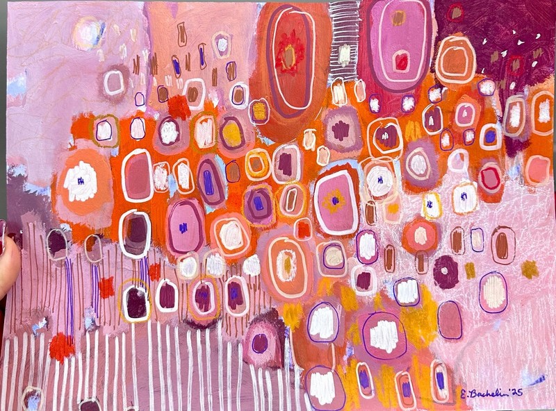 Emilia Bachelier Contemporary Abstract 70’s Inspired 9×12” Original on Paper
