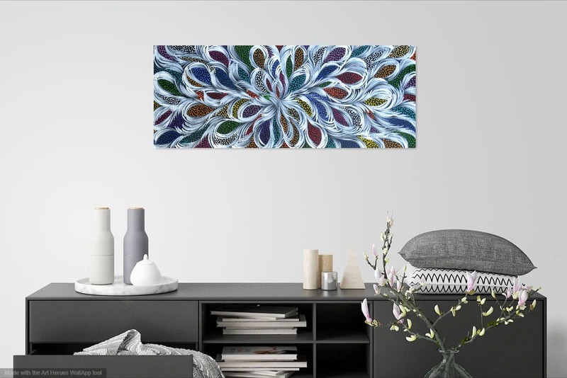 SELINA NUMINA 125 x 55 cm Original Aboriginal Painting. Bush Medicine Leaves gallery