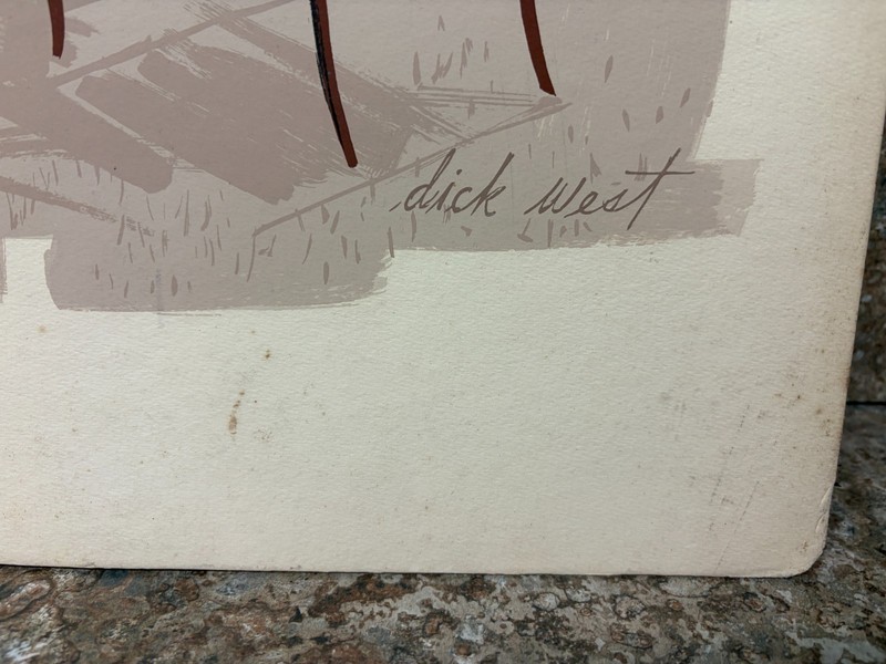 Mid Century Gouache Painting Rendering Board Signed Dick West Ad Interior Design gallery