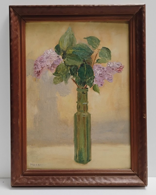 VTG Expressionist Still Life Flowers In Bottle Painting FRAMED 13X17 gallery