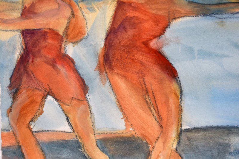 22" Watercolor Painting Paper Carolynn Mann Art Ballerinas Dancing Red Costumes gallery